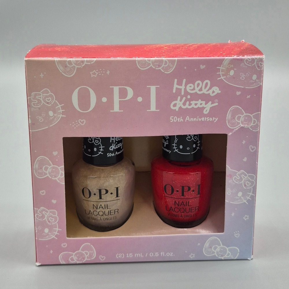 OPI Hello Kitty 50th Anniversary Nail Lacquer Duo Set Red Glitter Silver Shimmer